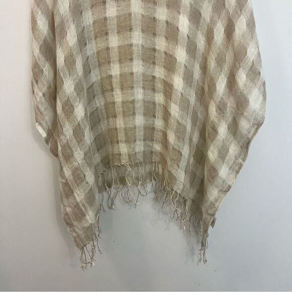Lula Soul Linen Checkered Lightweight V-neck Poncho with fringe Size Medium - Picture 8 of 15